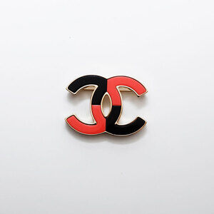 CHANEL B23C Coco Mark Bicolor Black & Pink Brooch Gold WS10046